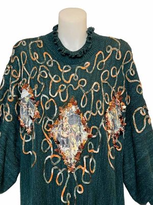 Long sweater with applique and hand beading
