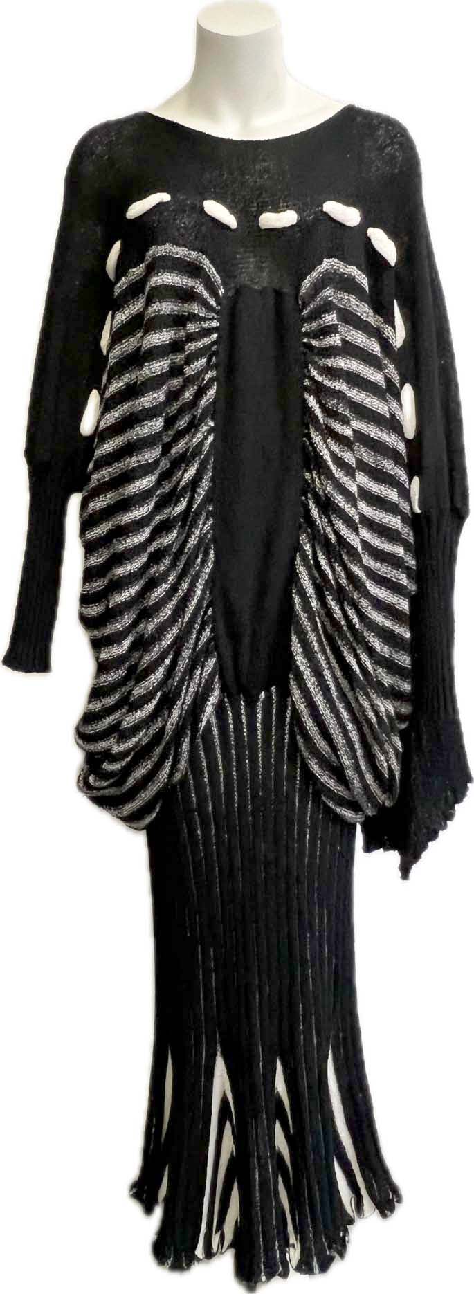 Draped hand loomed knit dress with stripes. Vivian Chan Shaw