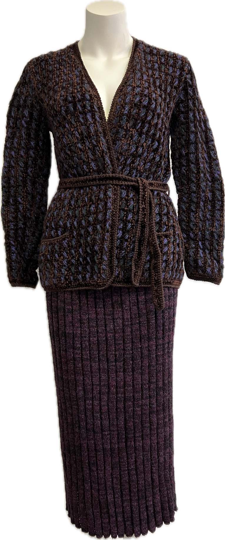 Yves Saint Laurent Vintage Cardigan with belt with Vivian Chan Shaw rib skirt