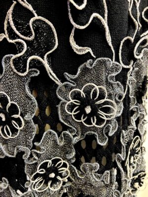 Hand loomed knit dress with applique hand crochet flowers