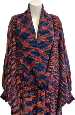 Draped multi col hand loomed knit cape. Vivian Chan Shaw
