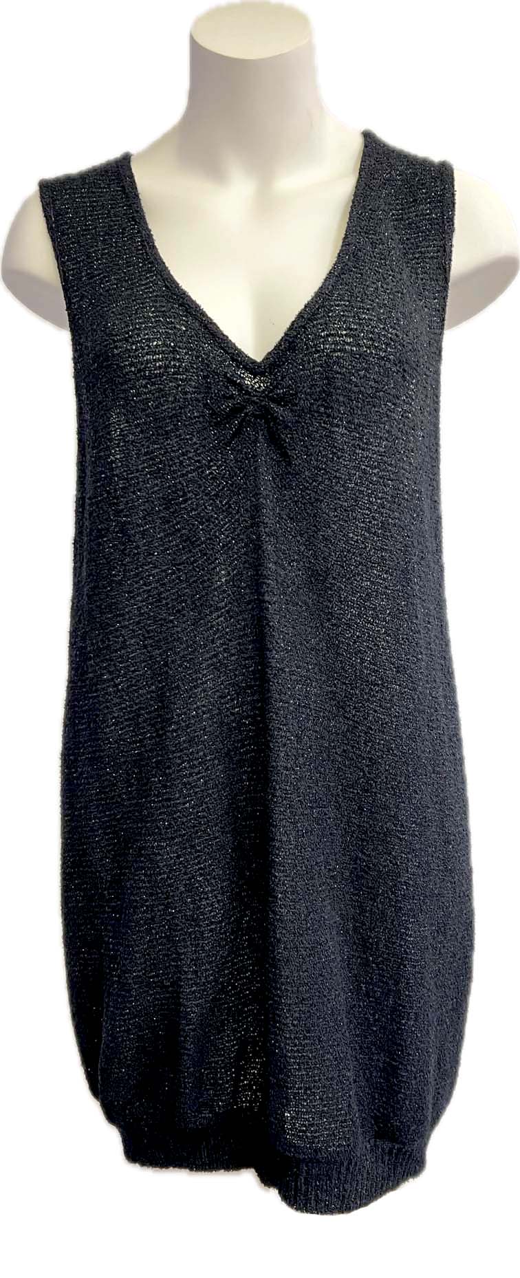 Sleeveless black knit top with gathered detail