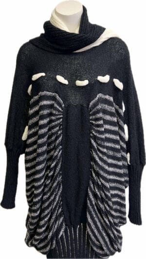 Draped hand loomed knit dress with stripes. Vivian Chan Shaw