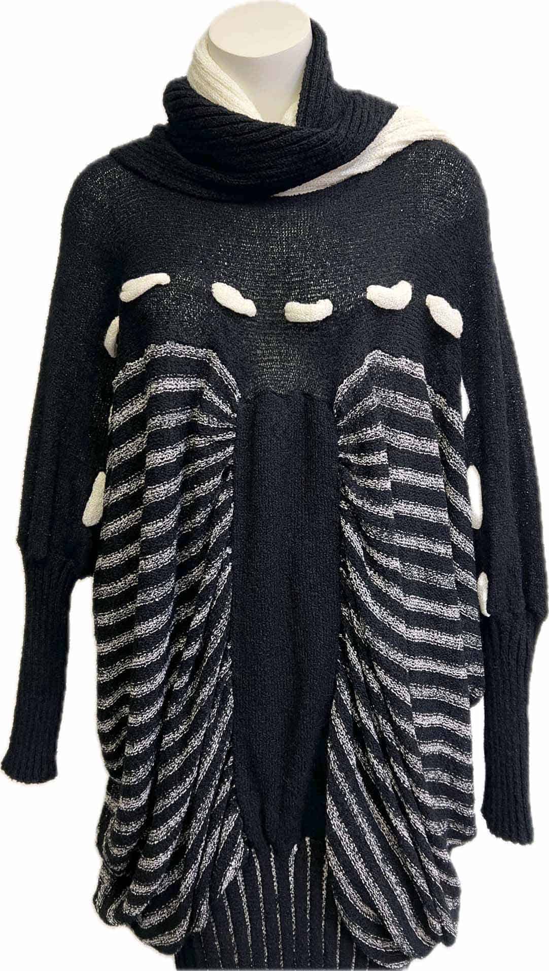 Draped hand loomed knit dress with stripes. Vivian Chan Shaw