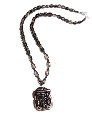 Smoky Quartz necklace with Jade pendant